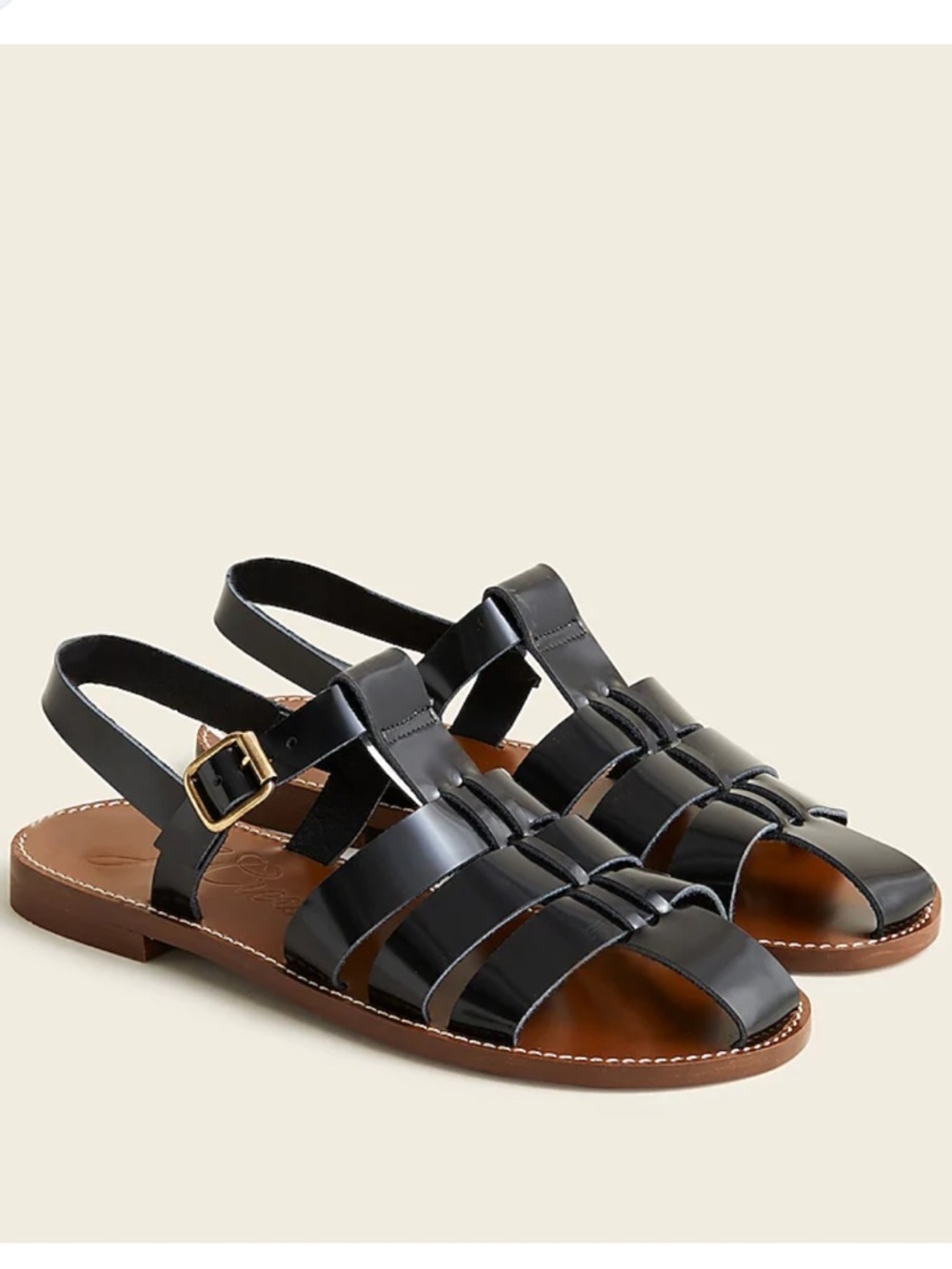 J. Crew Shiny Black Spazzolato Leather Fisherman Sandals Size 10 NWOB